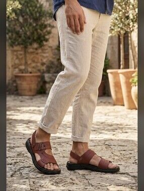 New with Box Men's Brown Faux Leather Dual-Use Sandals Flip Backstrap Slides